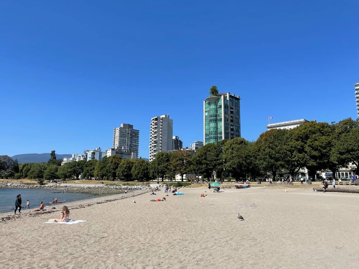 English bay beach in vancouver looking north