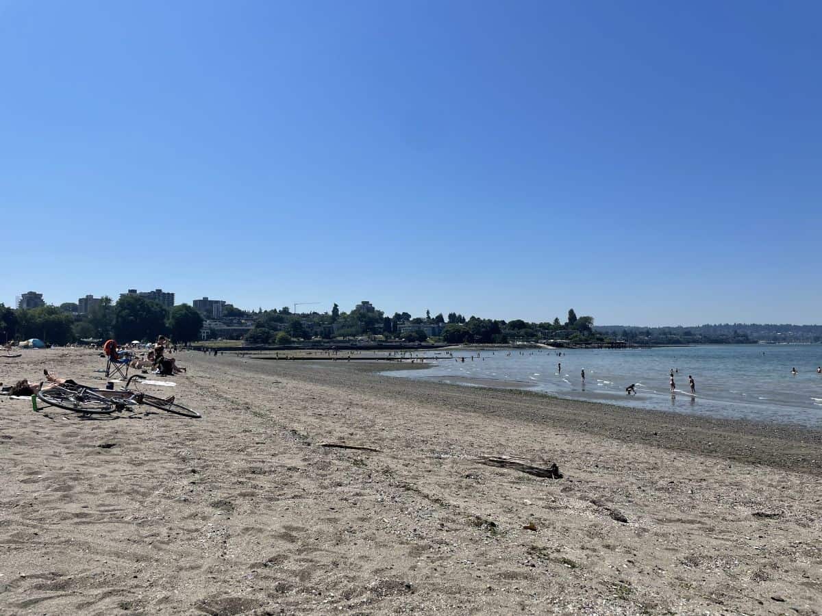 West facing view of kits beach in vancouver