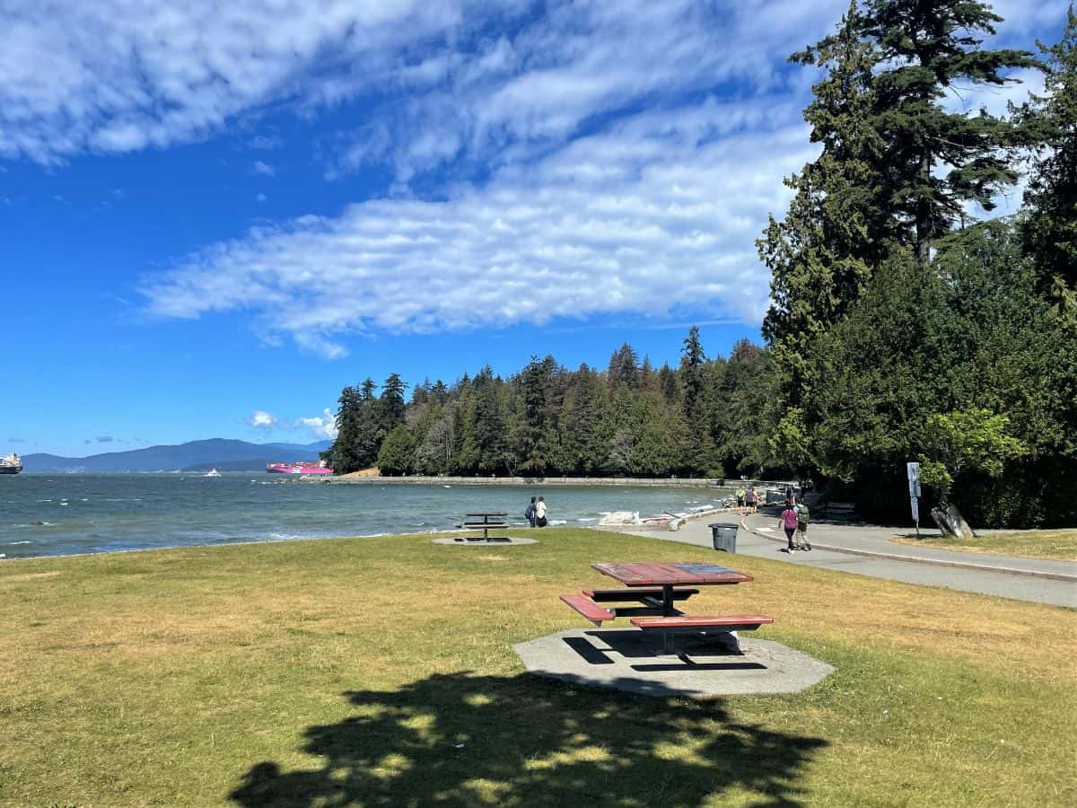 picnic tables at second beach in vancouver