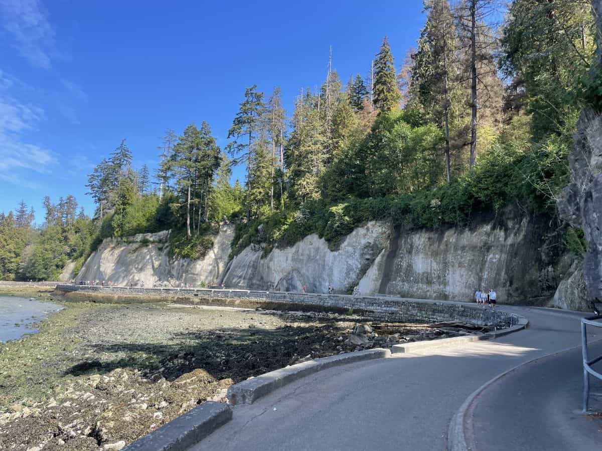 sandstone cliffs on the seawall in vancouver