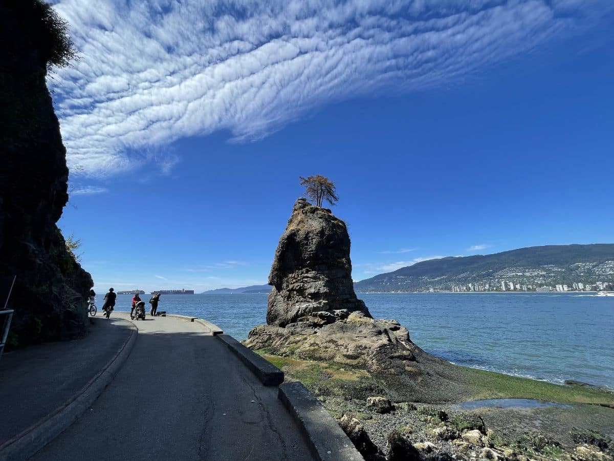 Siwash rock on the seawall in vancouver