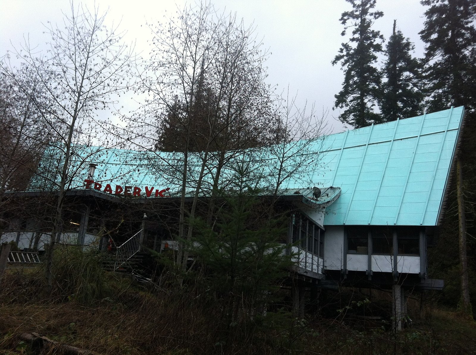 The former Trader Vic's building after it was barged from the Bayshore to Central Saanich on Vancouver Island