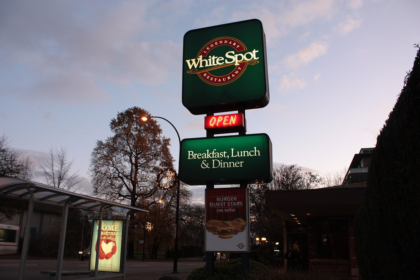 A White Spot restaurant sign (not confirmed as the former Marine Drive and Taylor Way building)