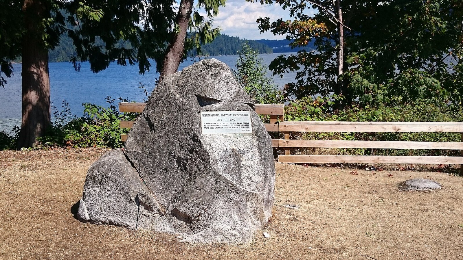 A maritime bicentennial monument overlooking the water in Cates Park/Whey-ah-Wichen