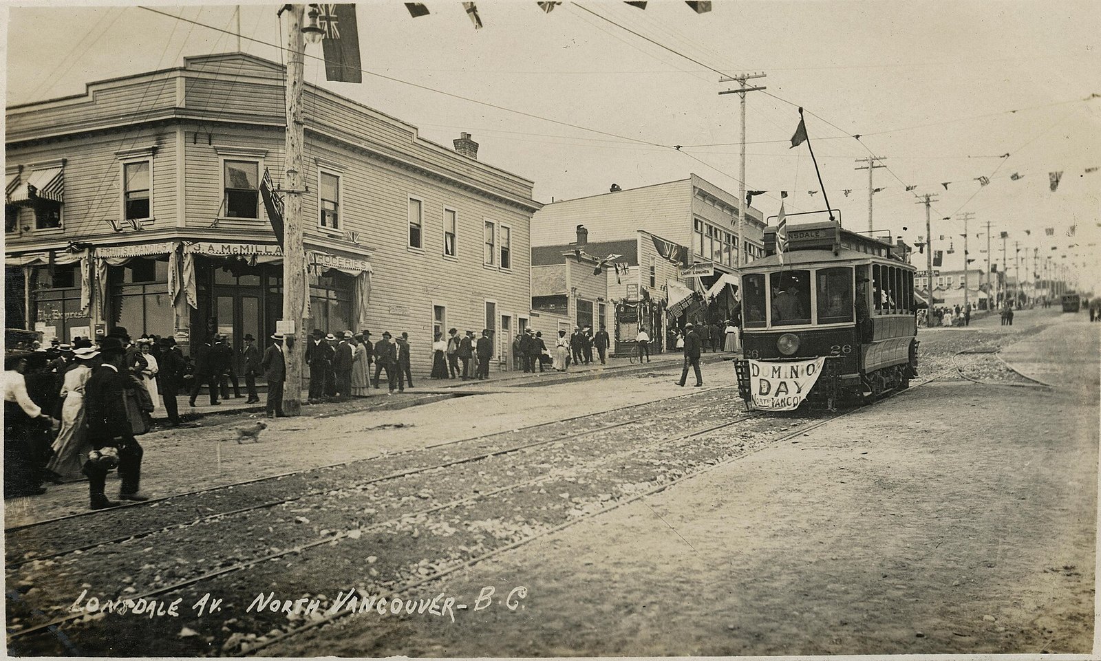 BC Electric streetcar No. 26 on Lonsdale Avenue on Dominion Day (not Car 153)