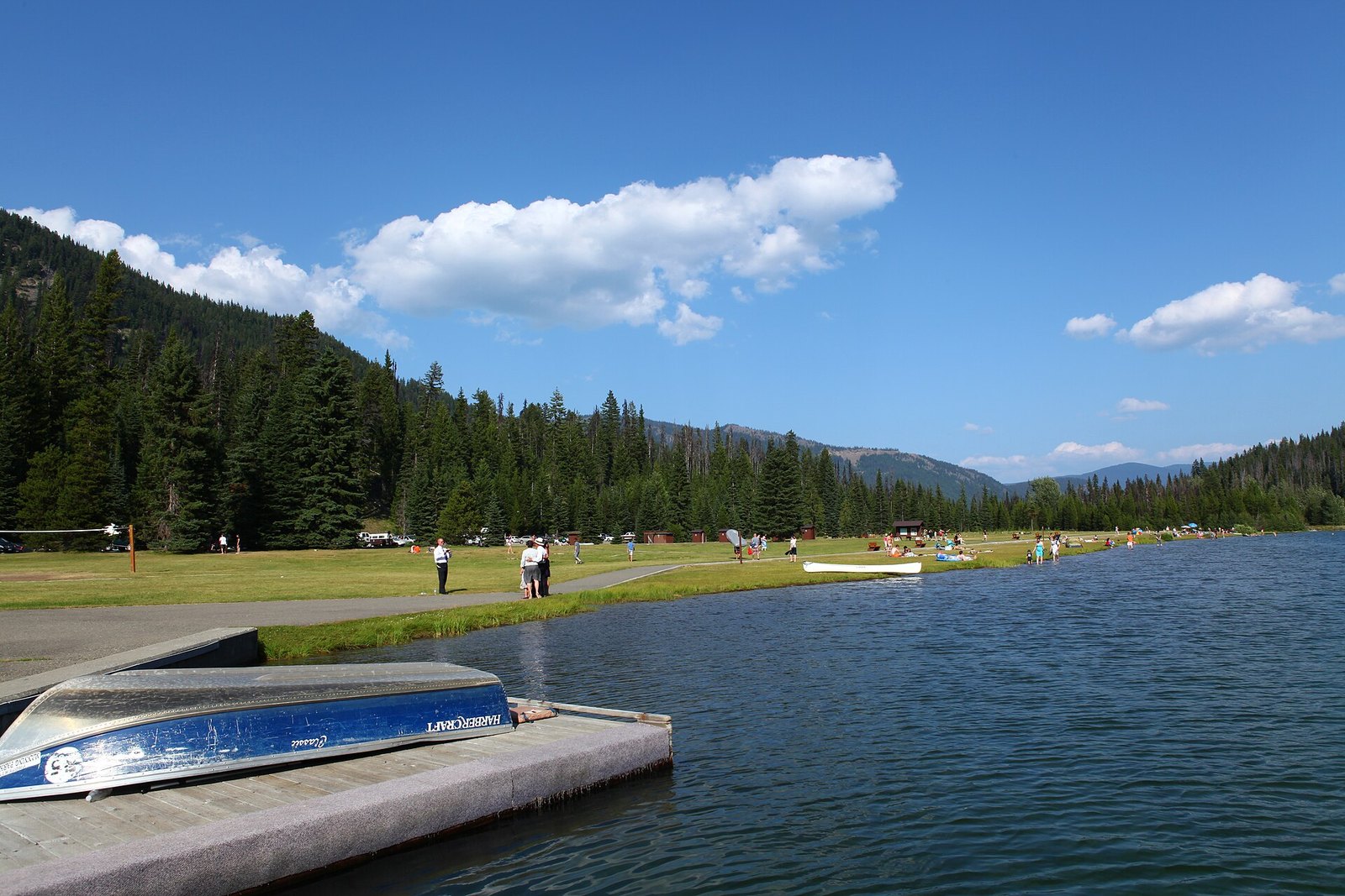 Rowboat on dock at Lightning Lake, Manning Park, summer