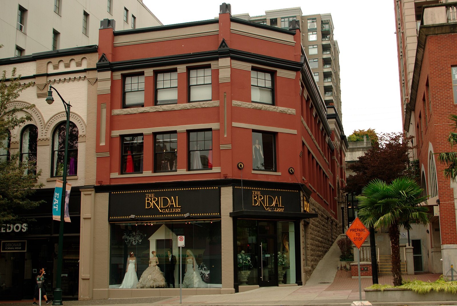 Red heritage building housing The Bridal Gallery on Columbia Street