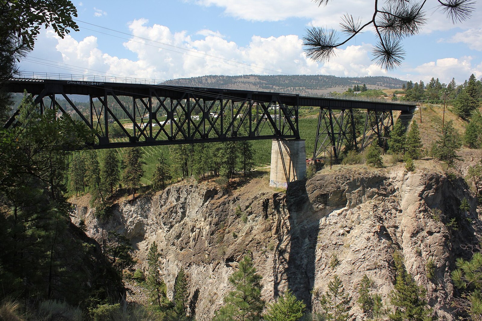 Trout Creek steel trestle bridge over canyon in Summerland