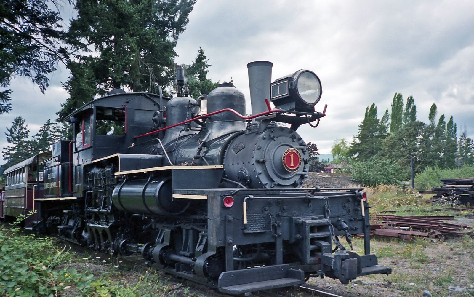 Hillcrest Lumber Co. Shay No. 1 at the BC Forest Discovery Centre (then the Forest Museum), Duncan, 1995