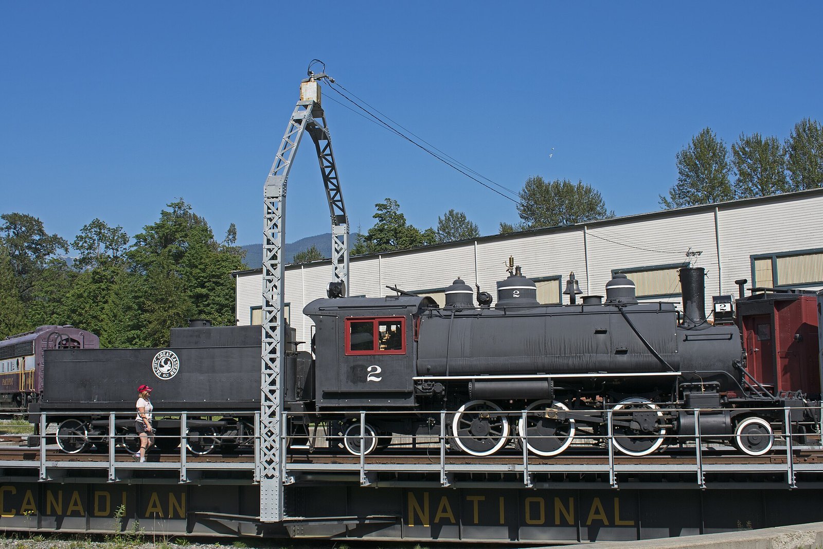 Pacific Great Eastern steam locomotive No. 2 on the turntable at the Railway Museum of BC, Squamish