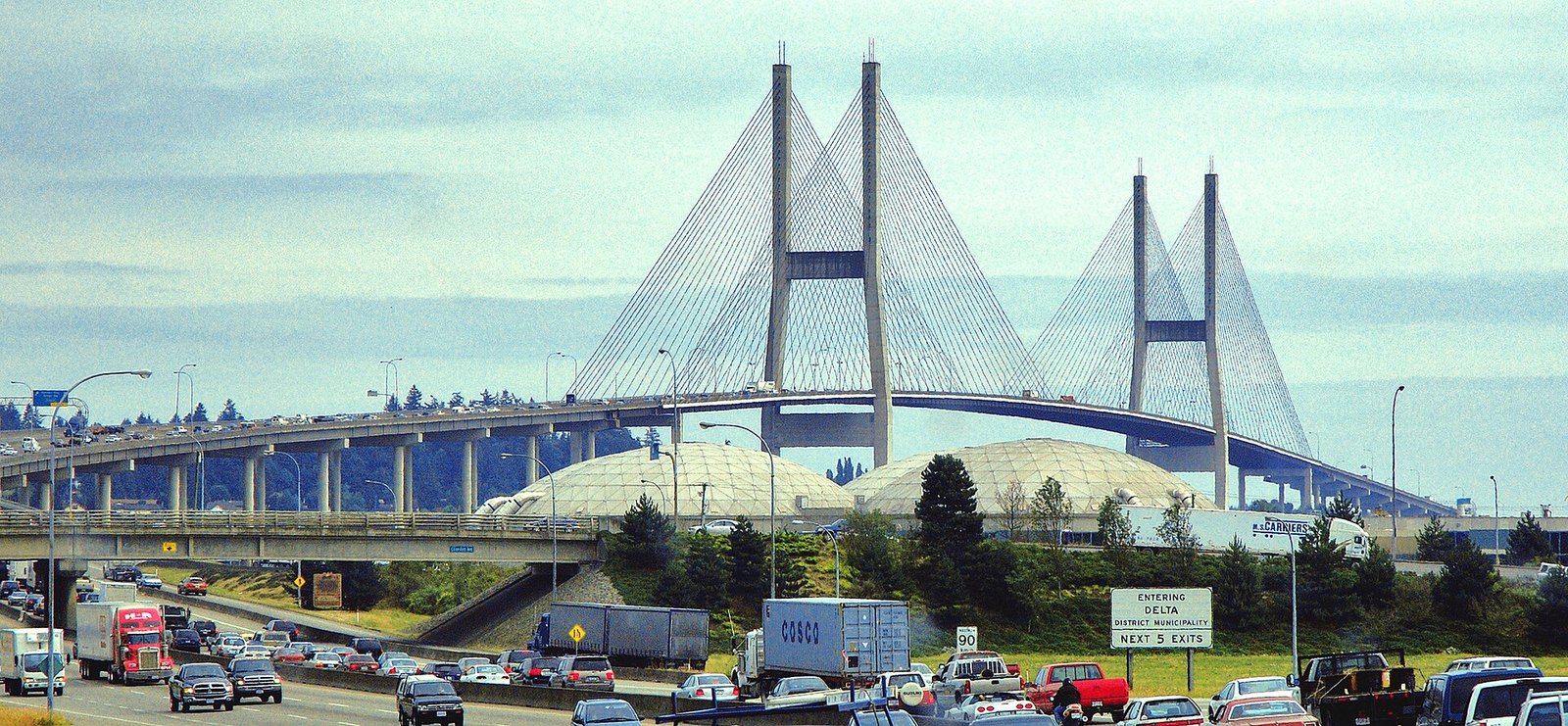 The Alex Fraser Bridge over Highway 91 in Delta, on an ordinary day