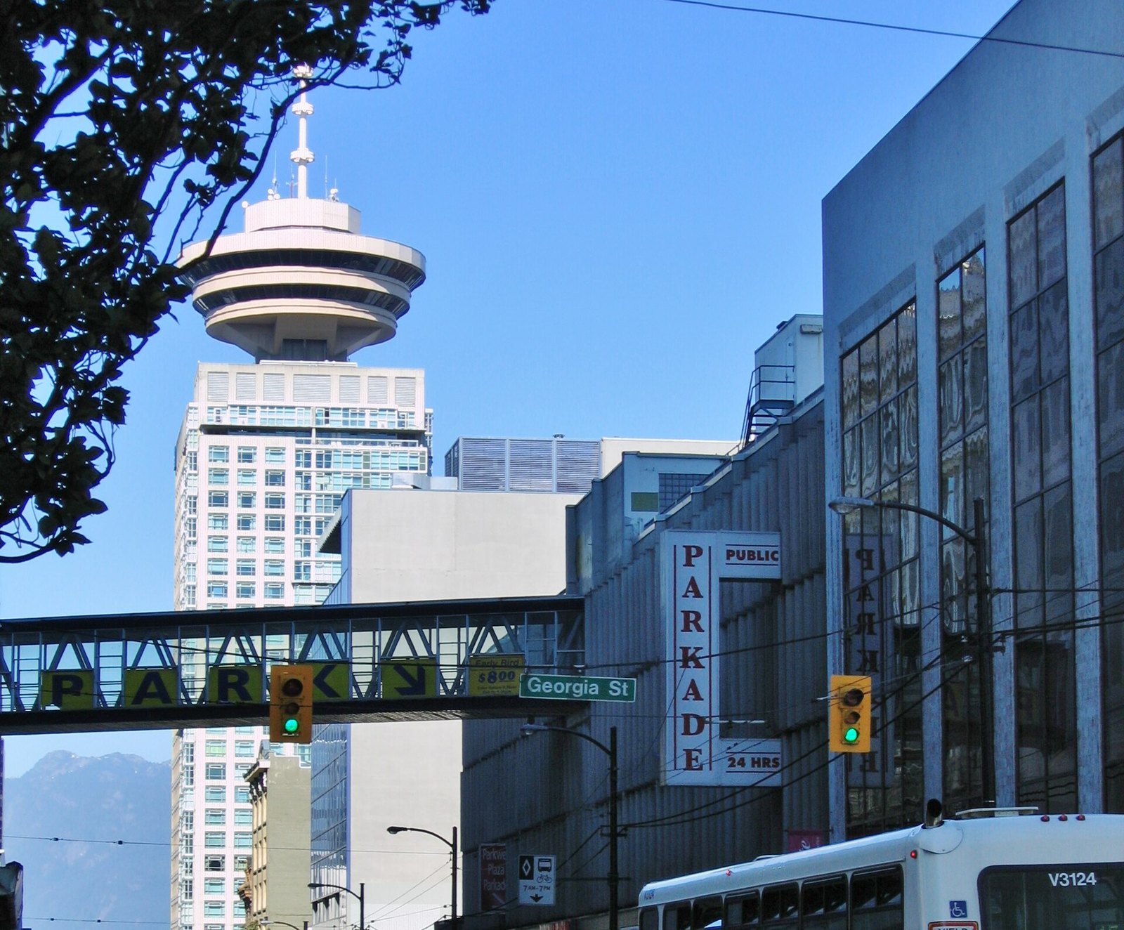 Looking toward Harbour Centre from near Georgia Street, downtown Vancouver